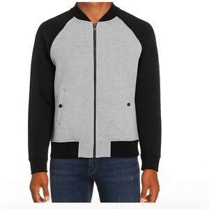 Magaschoni Bomber Jacket Grey Black Colorblock Mens Size Large Zip Front Sweater